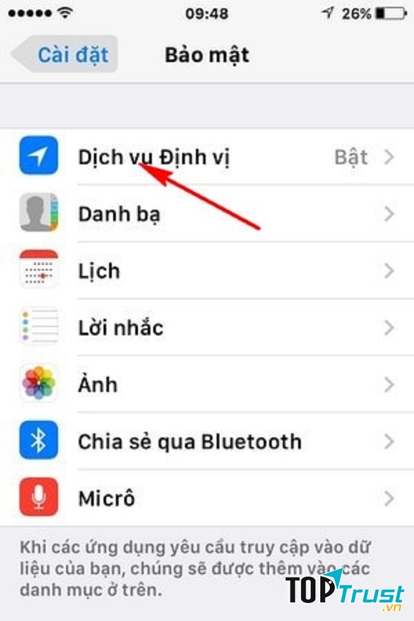 Tắt chức năng định vị đối với những ứng dụng không cần thiết