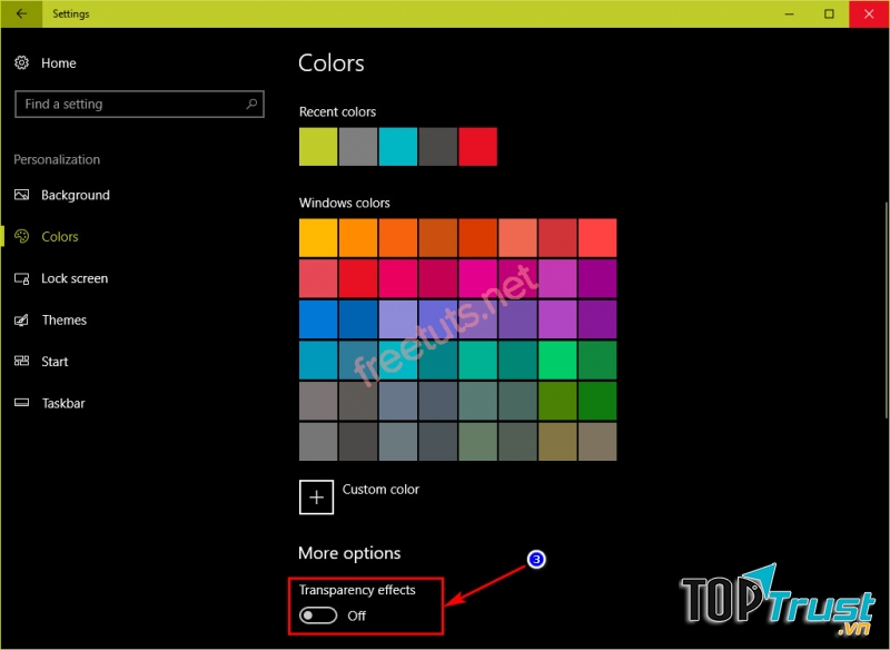 Tắt các hiệu ứng đồ họa và trong suốt