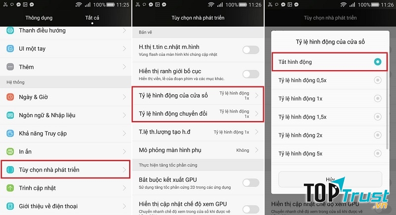 Tắt hoạt ảnh chuyển đổi và hình nền động