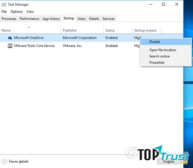 Chọn các ứng dụng muốn Disable và tắt nó đi