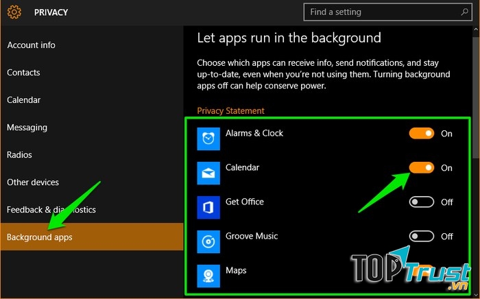 Tắt ứng dụng chạy nền trong Windows 10