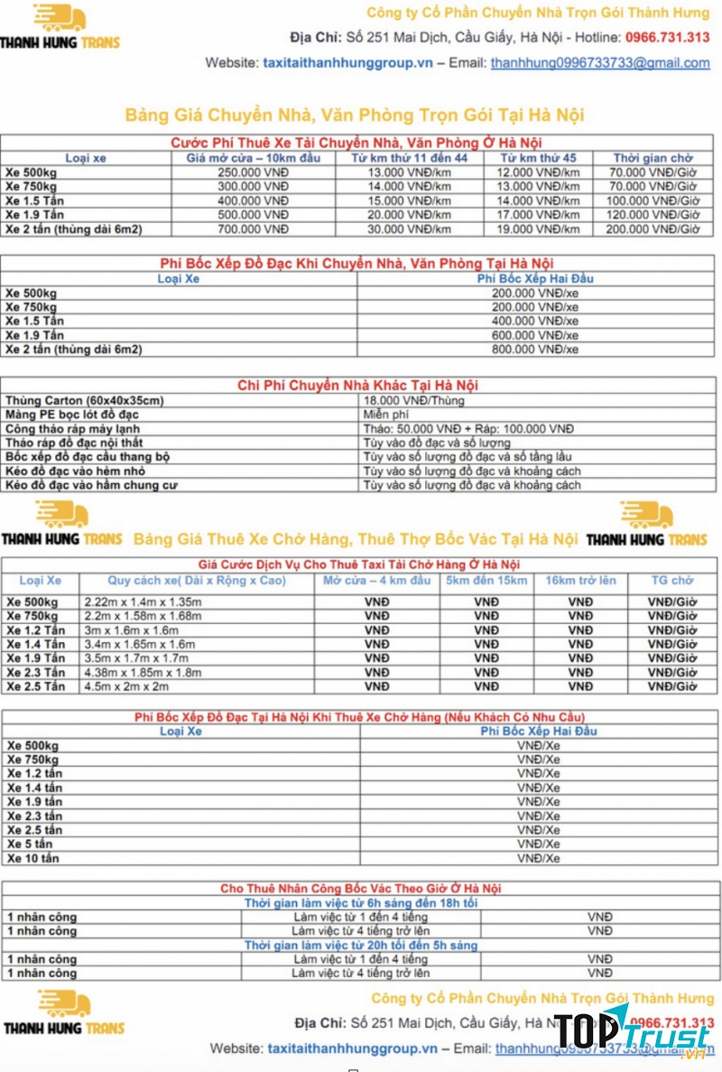 Taxi tải Thành Hưng (Thành Hưng Trans) – thuộc CÔNG TY CỔ PHẦN CHUYỂN NHÀ TRỌN GÓI THÀNH HƯNG