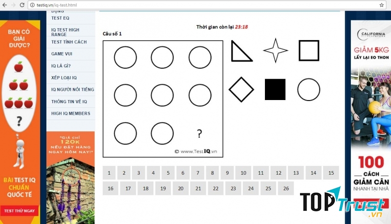 Một câu hỏi IQ tại TestIQ.vn