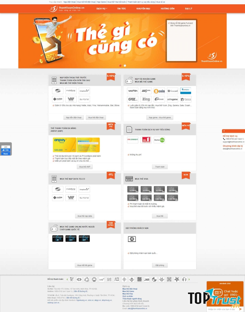 Thanhtoanonline.vn là một trong những hệ thống thẻ nạp trực tuyến tốt nhất tại Việt Nam