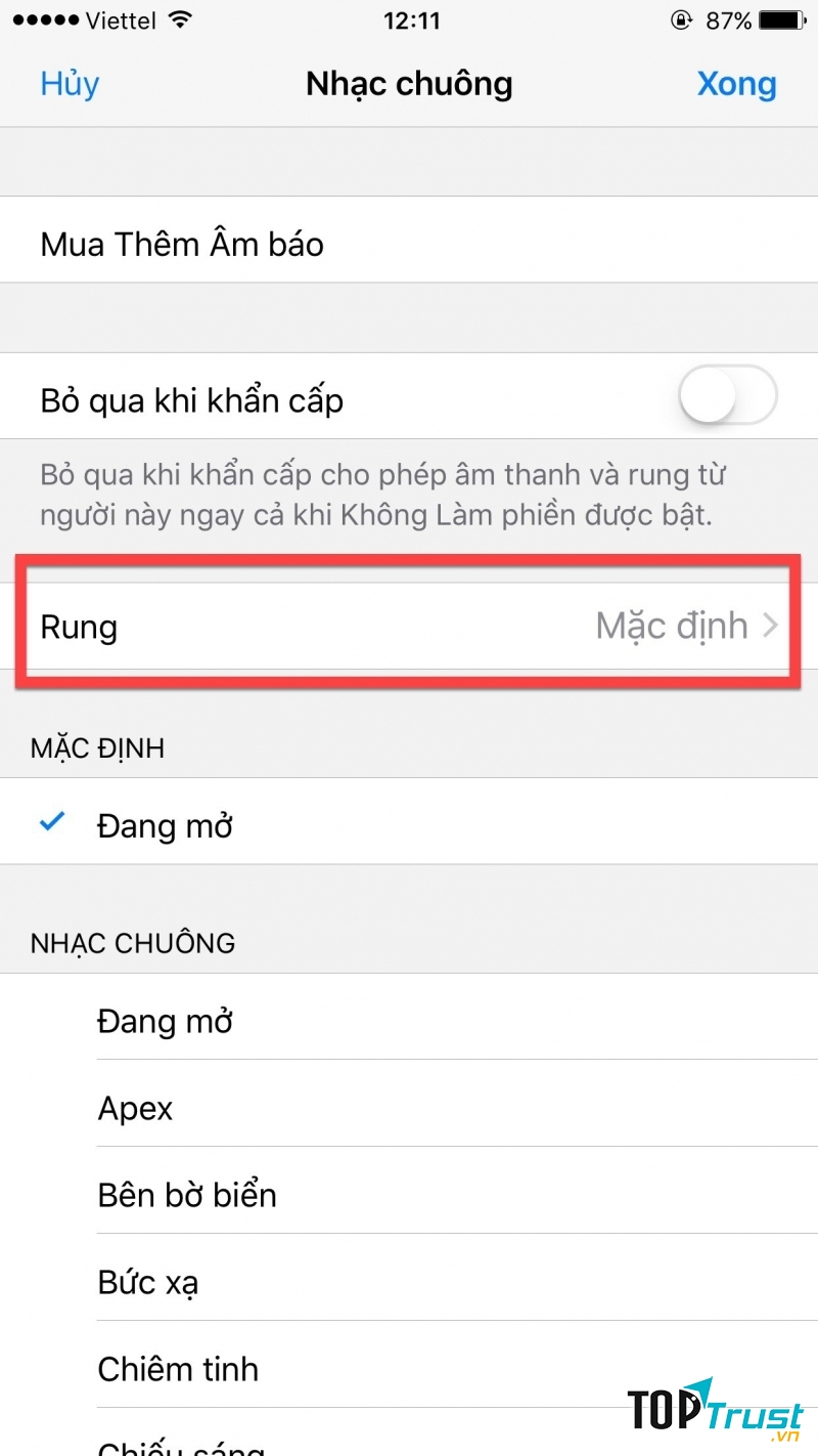 Thay đổi kiểu rung cho từng số liên lạc
