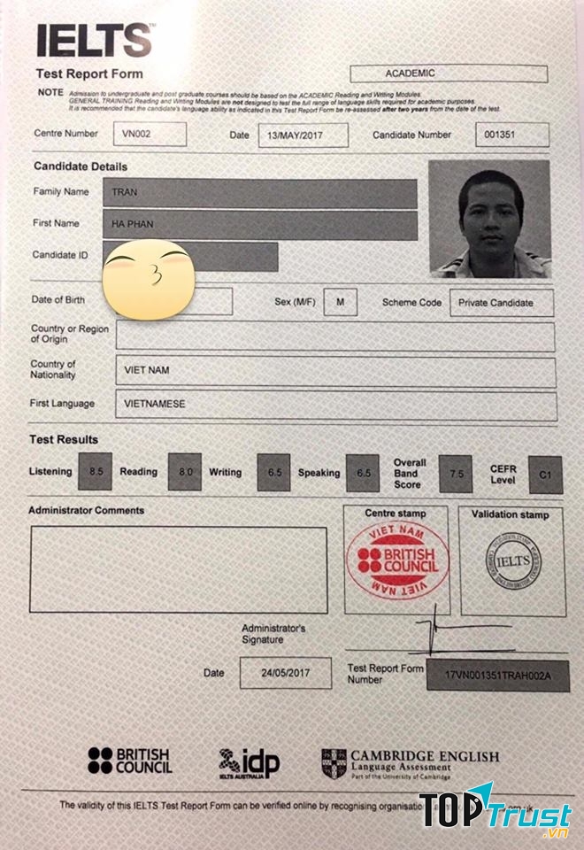 Kết quả thi IELTS các học trò của thầy Dương Chí Vinh
