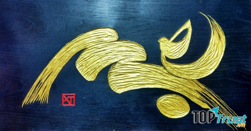 Tranh thư pháp bằng sơn dầu.