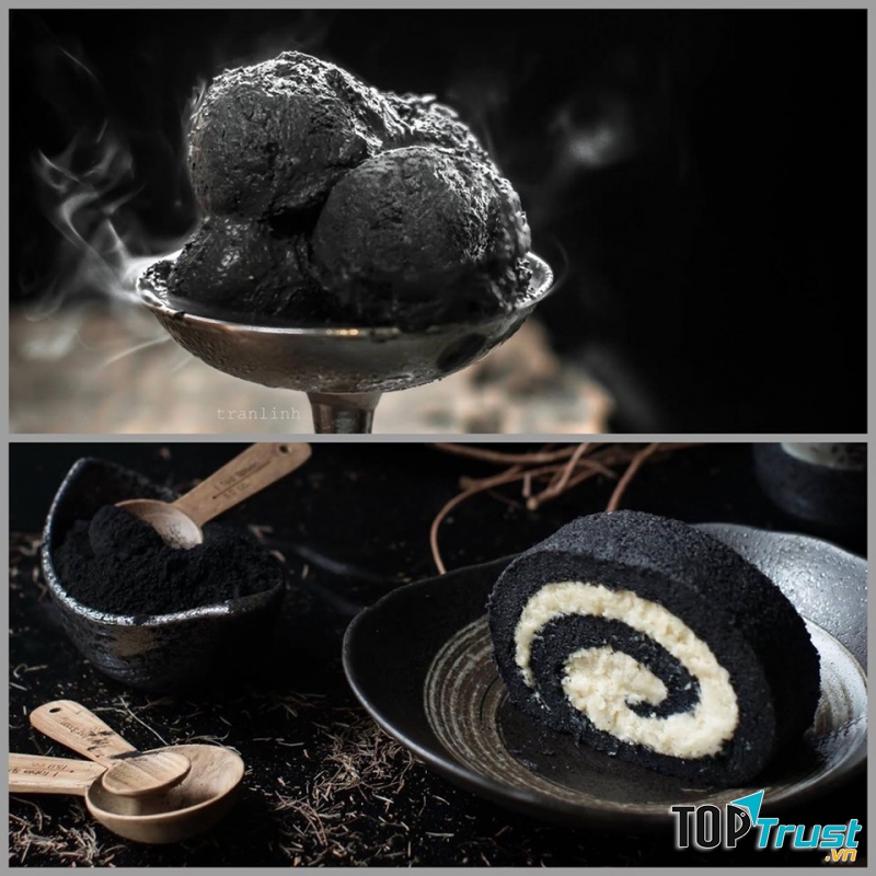 Bánh dừa đen và Bánh cuộn tinh than tre nhân kem dừa và hạt macadamia tại The Lissom Parlour