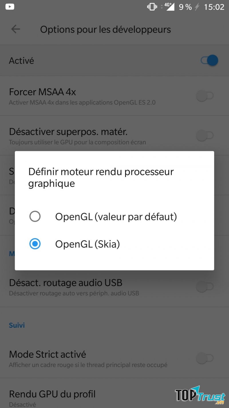 Chuyển sang SKIA mode trên thiết bị Android