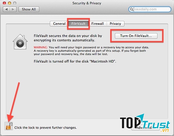 Tắt FileVault Disk Encryption nếu không cần thiết