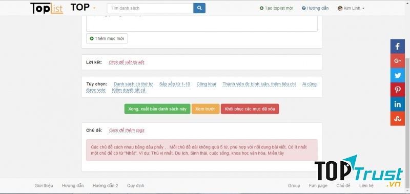 Click để viết lời kết, thêm tags. Chú ý đọc dòng in đỏ phía dưới