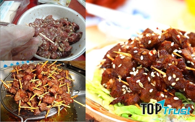 Thịt bò xiên chiên vừng