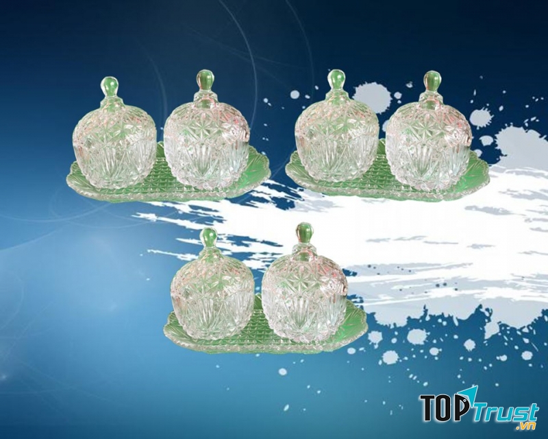 Thố mứt đôi Elegant kèm khay đựng