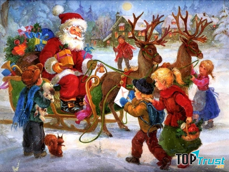 Ông già Noel và tuần lộc đi phát quà