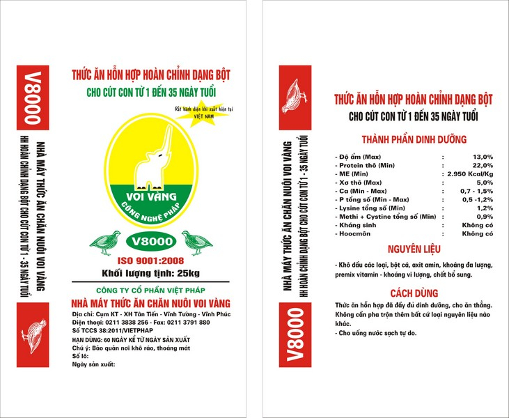 Thức ăn HH hoàn chỉnh dạng bột V8000. Thương hiệu Voi Vàng