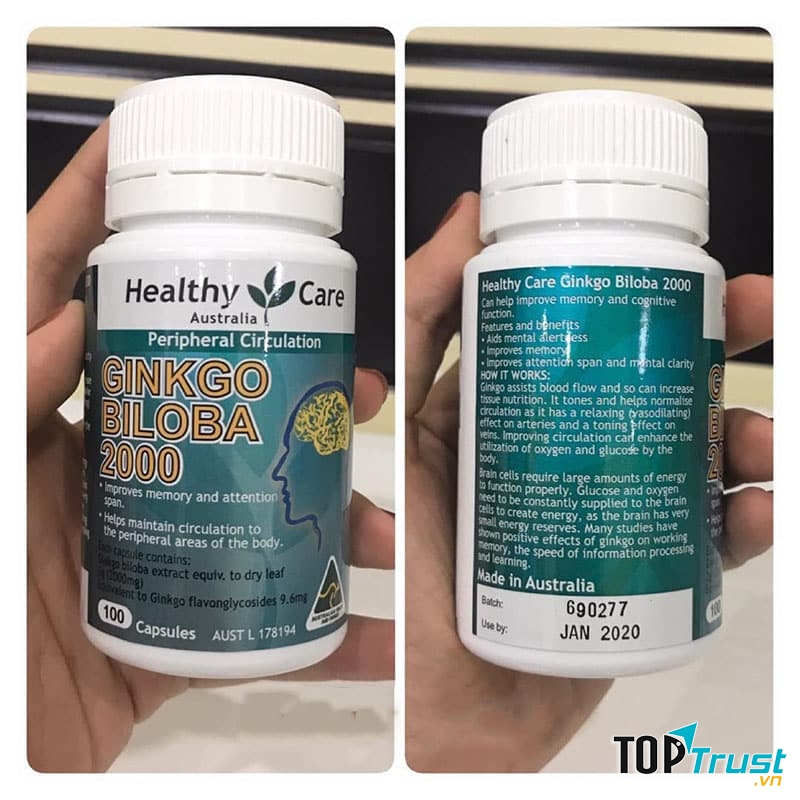 Thực phẩm chức năng Thuốc bổ não Healthy Care Ginkgo Biloba 2000mg 100 viên của Úc