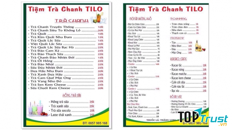 Menu phong phú đủ loại đồ ăn, thức uống của TiLo