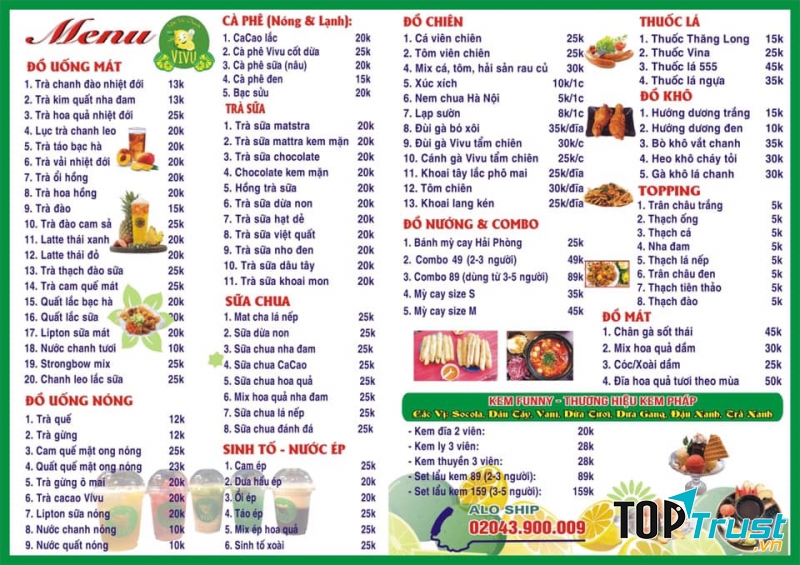 Menu của Tiệm Trà Chanh Vivu .