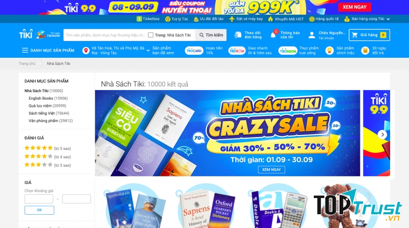 Giao diện website của Tiki