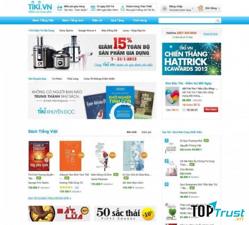 Tiki bán nhiều đầu sách chất lượng cao