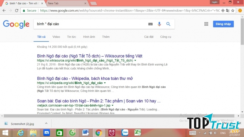 Tìm kiếm bằng cách sử dụng dấu *