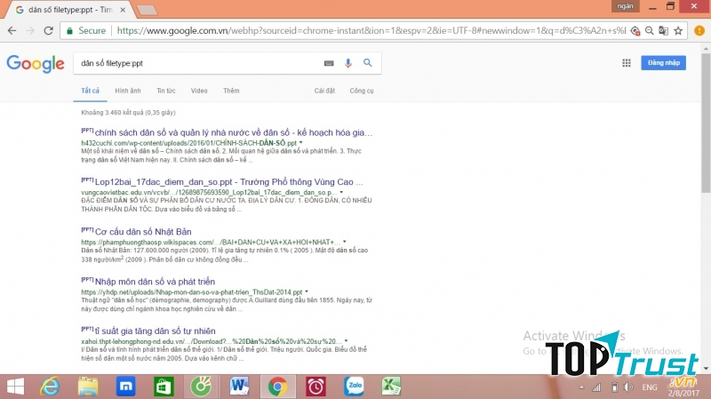 Hàng loạt các tệp dạng PowerPoint hiển thị ở phần kết quả tìm kiếm