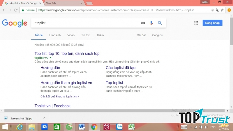 Tìm kiếm từ khóa liên quan đến Toplist