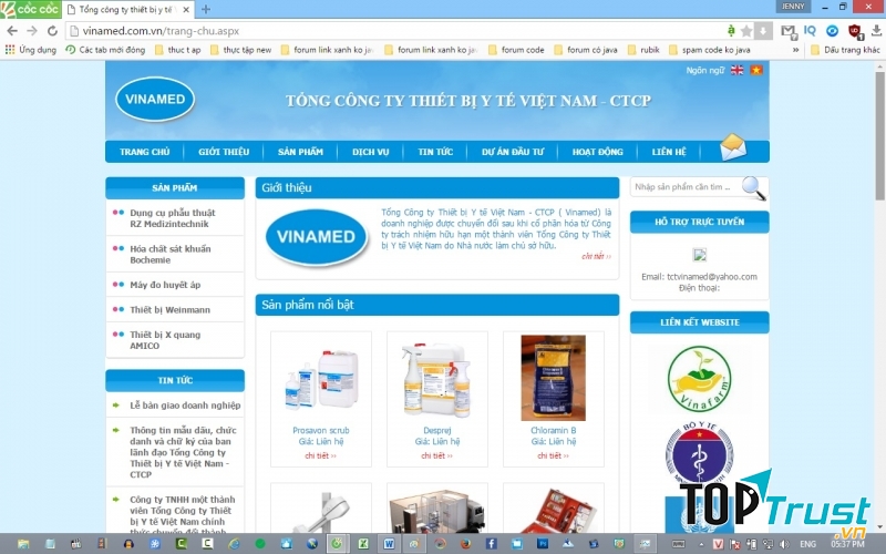 Trang web của Tổng Công ty Thiết bị Y tế Việt Nam – CTCP Vinamed