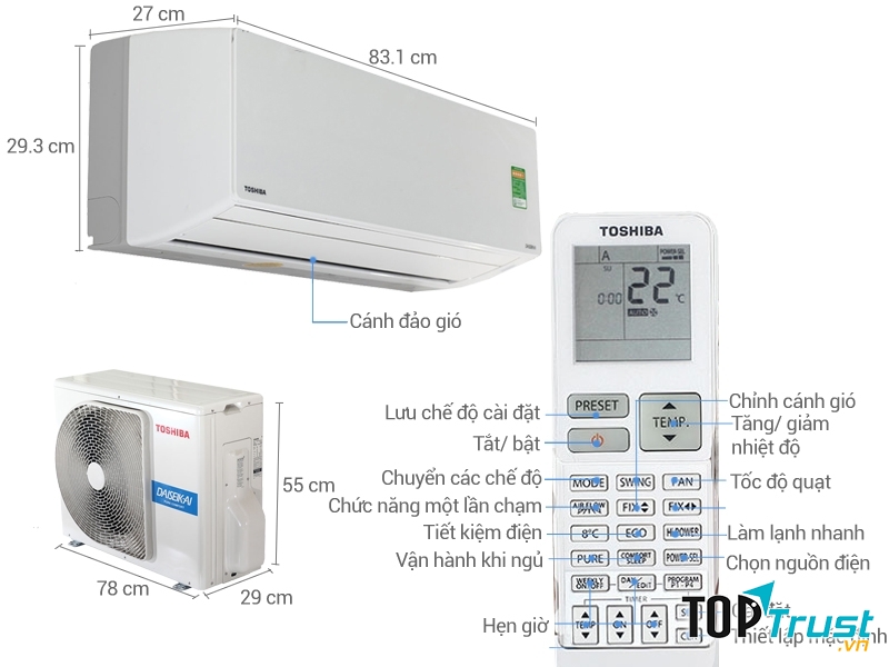 Thiết kế của máy lạnh Toshiba.