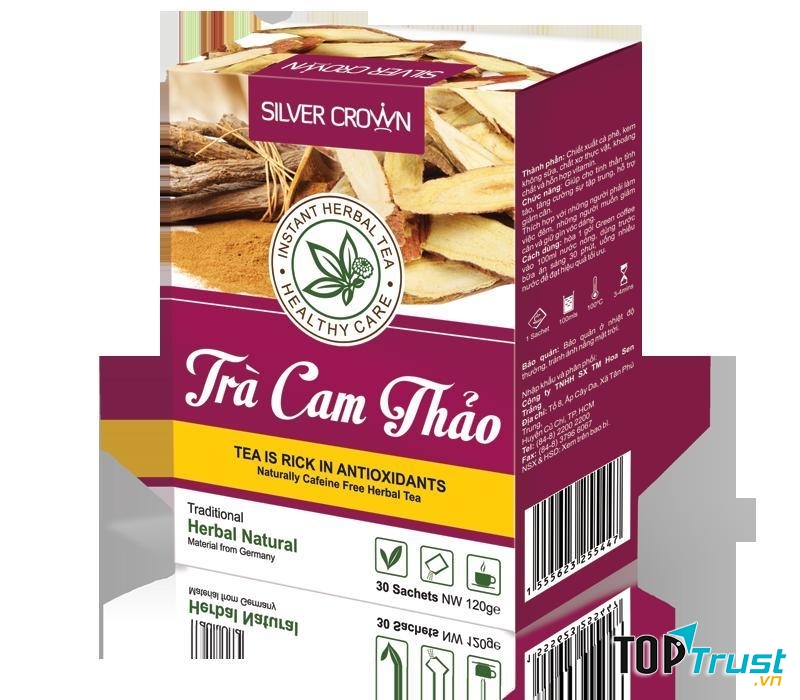 Trà cam thảo đóng hộp được bày bán trong siêu thị.