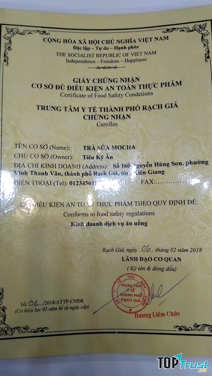 Giấy chứng nhận đảm bảo ATVSTP