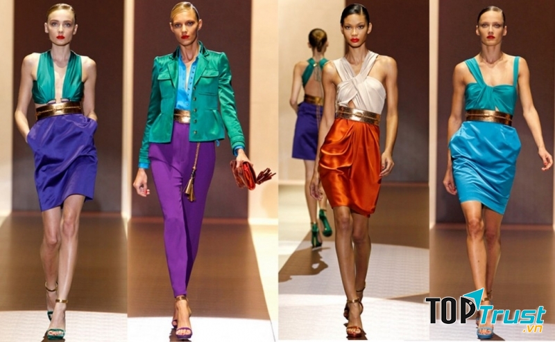 Những trang phục color block thường được kết hợp từ 2 đến 3 màu sắc tương phản nhau