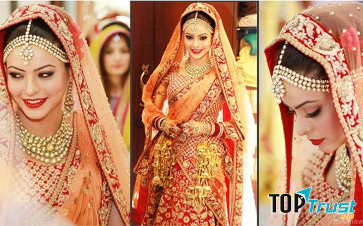 Diễn viên Aamina Shary lộng lẫy trong chiếc váy cưới truyền thống Ấn Độ.