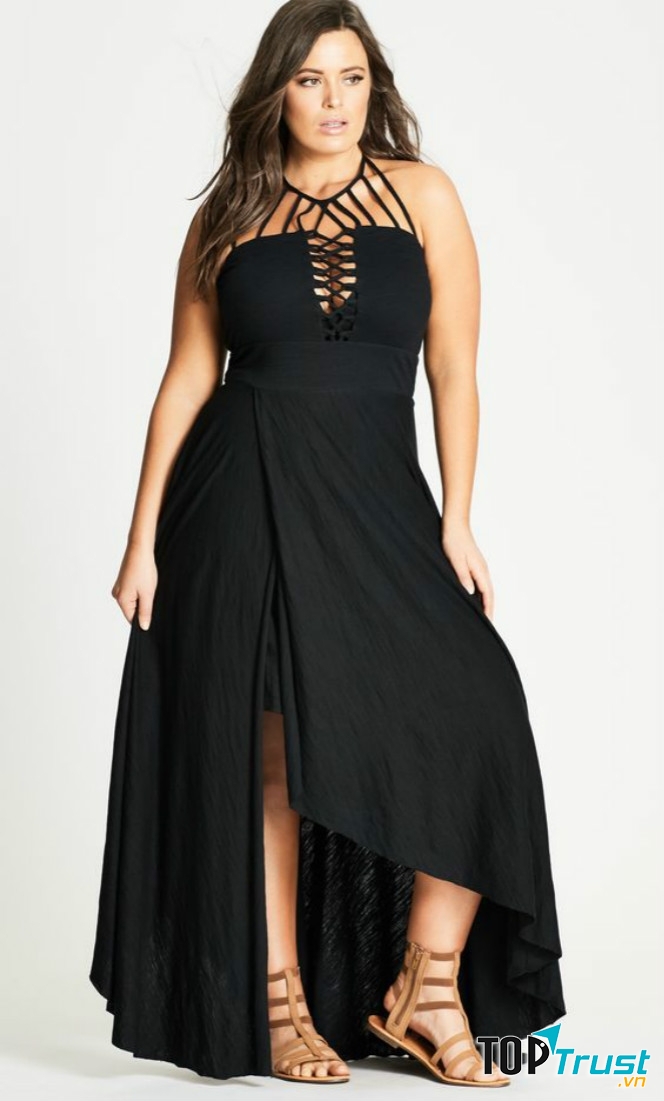 Maxi xẻ tà với dây đan chéo