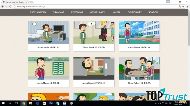 Giao diện của trang web Easy Korean