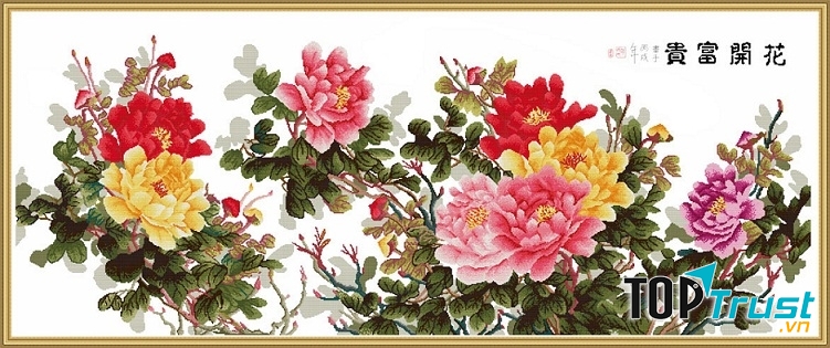 Tranh Hoa mẫu đơn 8 bông cho gia chủ tuổi Tuất