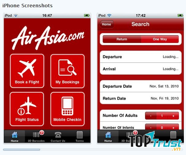 Ứng dụng đặt vé máy bay Air Asia