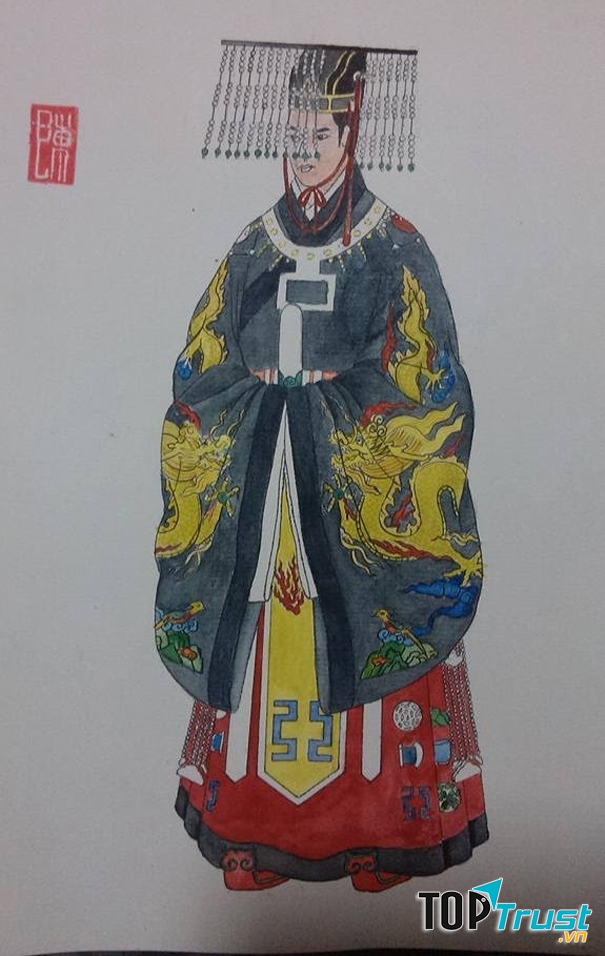 Vua Lê Thánh Tông trong trang phục cổn miện tế trời_minh họa Duy Trần