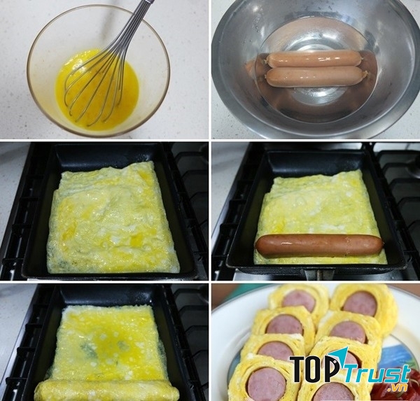 Làm món trứng cuộn.
