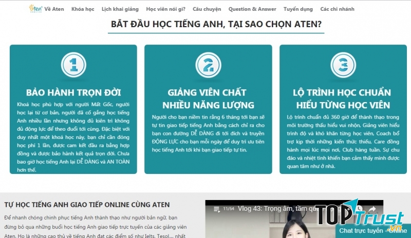 Website của Trung Tâm Anh Ngữ Aten