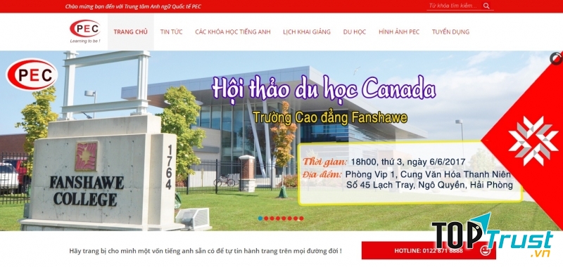 Website của Trung tâm Anh ngữ quốc tế PEC