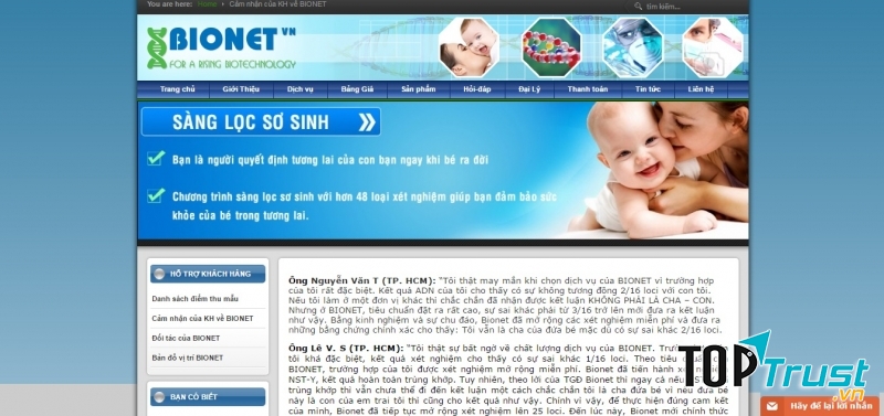 Website chính thức của Trung tâm Bionet