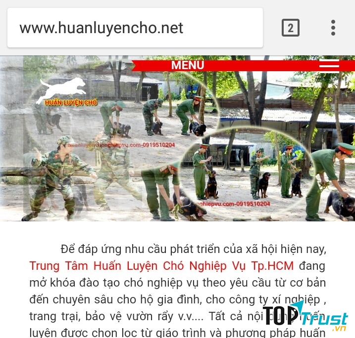 Trang website của trung tâm huấn luyện chó nghiệp vụ TPHCM