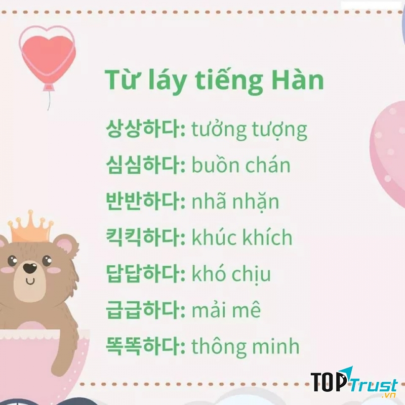 Trung tâm còn cung cấp các bảng từ láy tiếng Hàn để học viên tự học