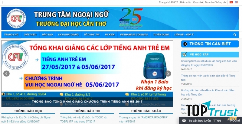 Website của Trung tâm Ngoại ngữ Đại học Cần Thơ