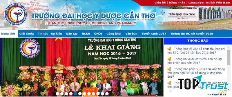 Trang web của trường đại học Y dược Cần Thơ
