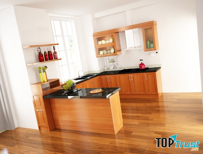 Tủ bếp chữ U cho nhà chung cư