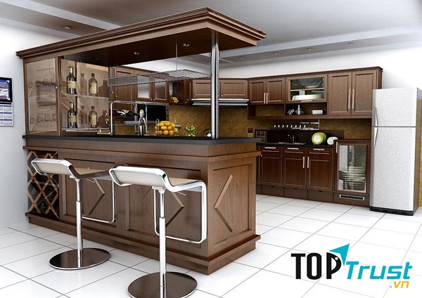 Tủ bếp hiện đại kết hợp quầy bar
