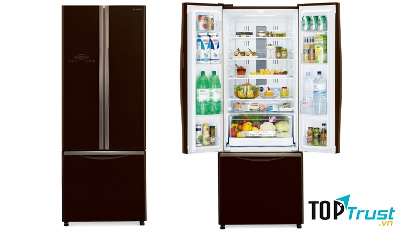 Tủ lạnh 455 lít Hitachi WB545PGV2 có kiểu dáng hiện đại, vỏ ngoài làm từ chất liệu mặt kính sang trọng, cao cấp, phù hợp với đa dạng không gian nội thất