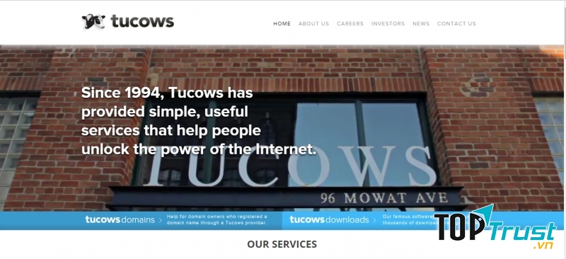 Giao diện trang web Tucows.com
